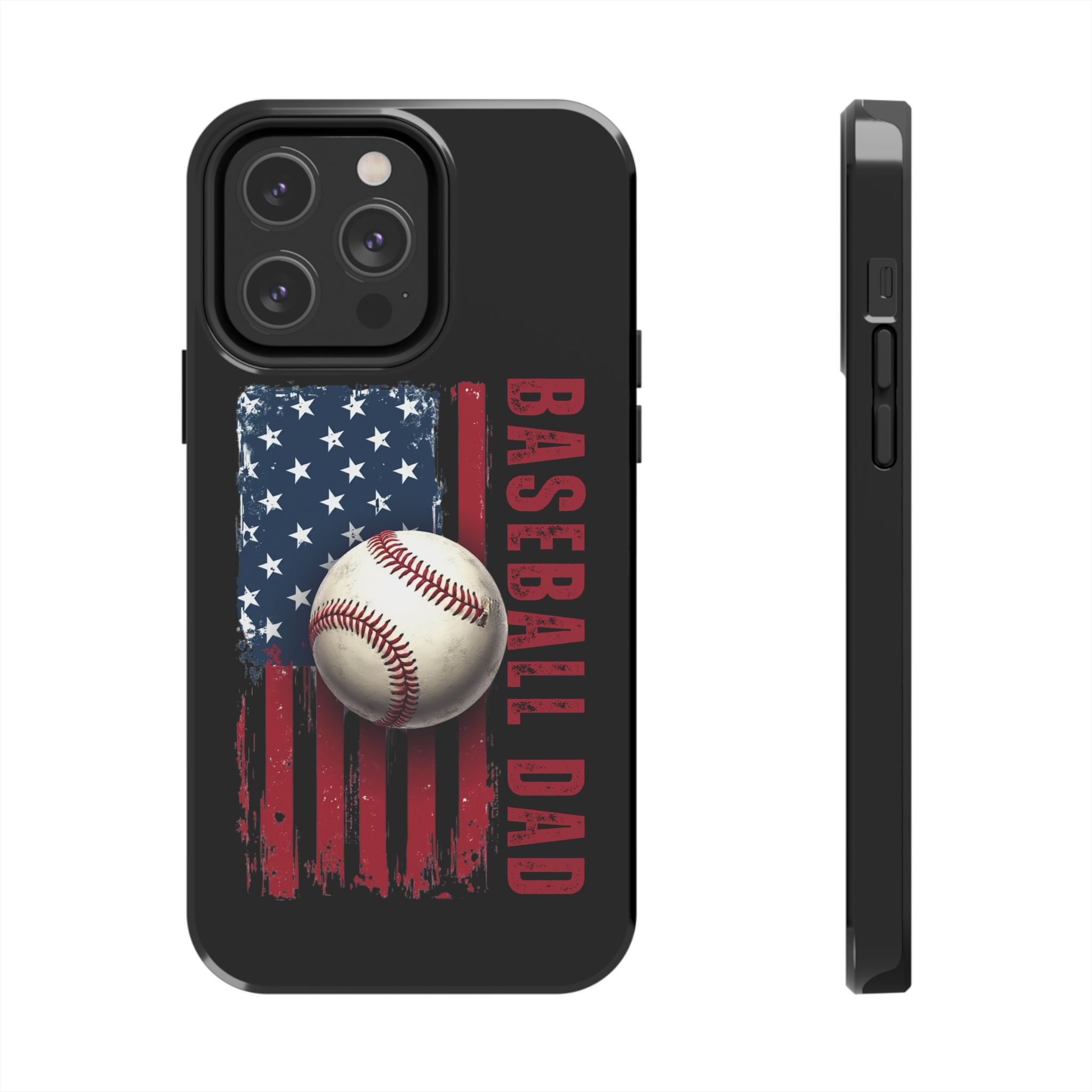 Baseball Dad Tough Phone Case - Durable Phone Cover, Gift for Sports Lovers, Father's Day, USA Flag Design, Baseball Theme